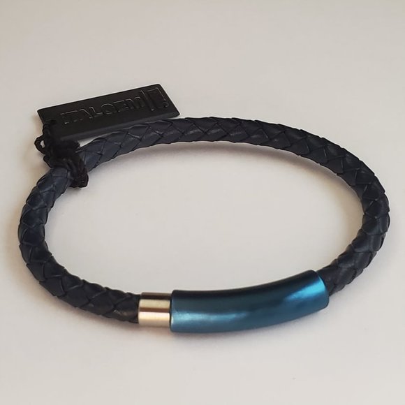 ITALGEM STEEL Men''s Blue Leather & Steel Bracelet